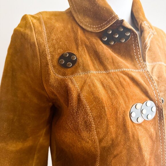 Vintage Cardinale 70s Brown Suede Unique Hardware A line Jacket XS - Picture 4 of 8